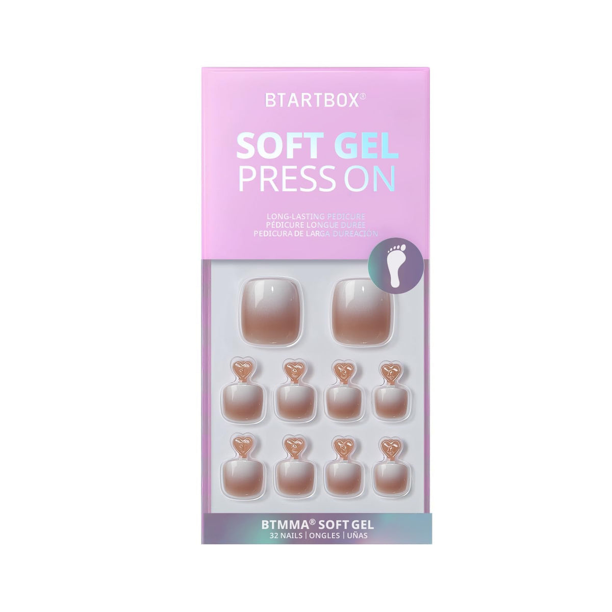 BTArtbox Press On Toenails Baby Boomer Brown with adhesive tabs