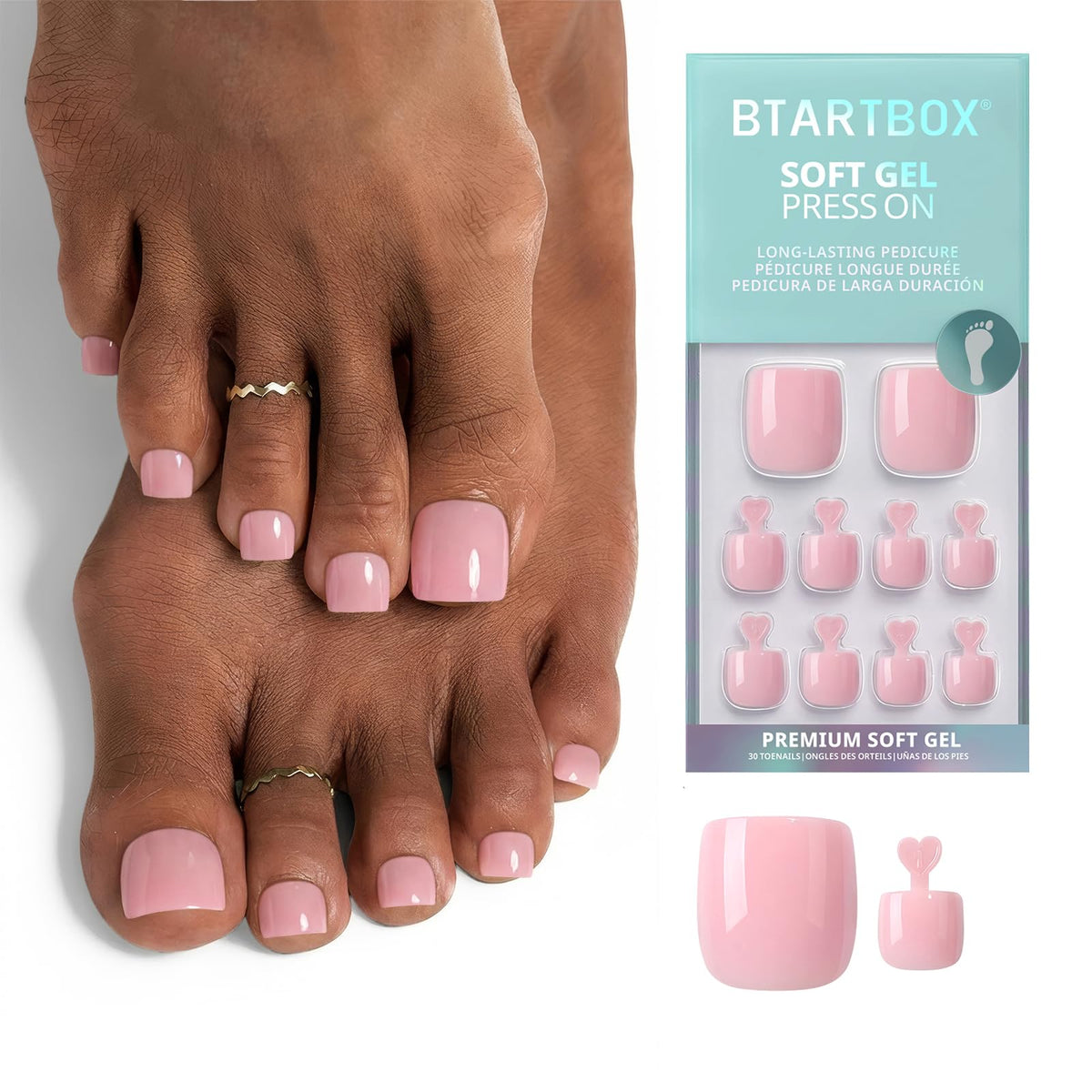 BTArtbox Press On Toenails Baby Pink front view