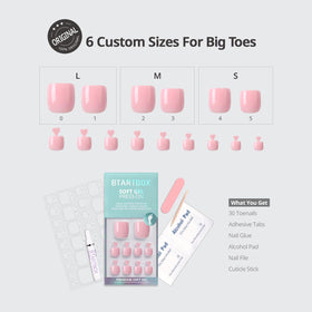 BTArtbox Press On Toenails Baby Pink packaging