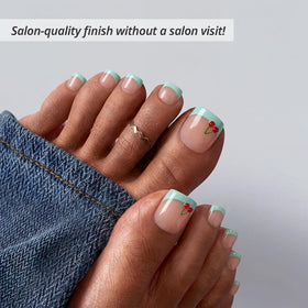 BTArtbox Press On Toenails Berry Pail Mint Green French Tip close-up