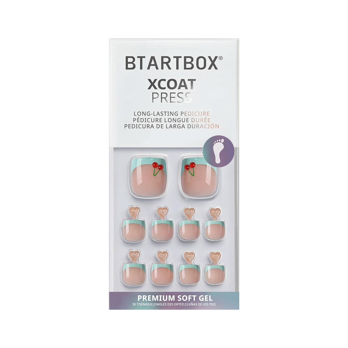 BTArtbox Press On Toenails Berry Pail Mint Green French Tip with alcohol pads