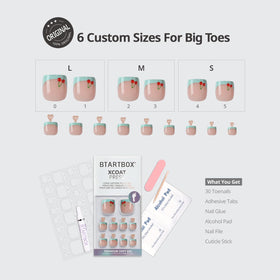 BTArtbox Press On Toenails Berry Pail Mint Green French Tip with nail glue and accessories
