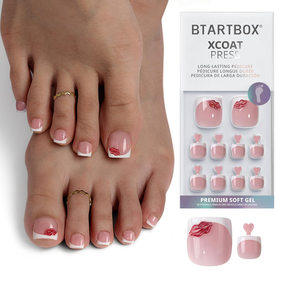 BTArtbox Press On Toenails Date Night short square French tip front view