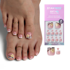 BTArtbox Press On Toenails Isle Plumeria Pedi front view