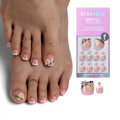 BTArtbox Press On Toenails Isle Plumeria Pedi front view