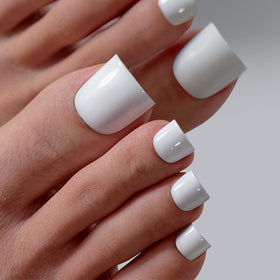 BTArtbox Press On Toenails ivory white sharp square front view