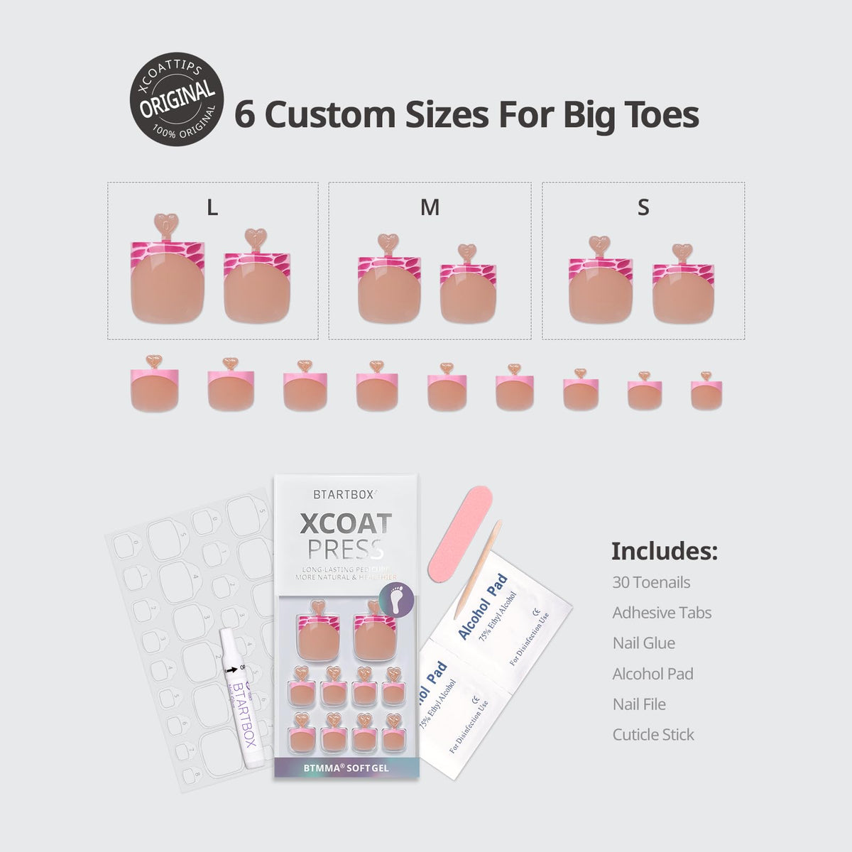 BTArtbox Press On Toenails Pink Croc with nail glue and accessories