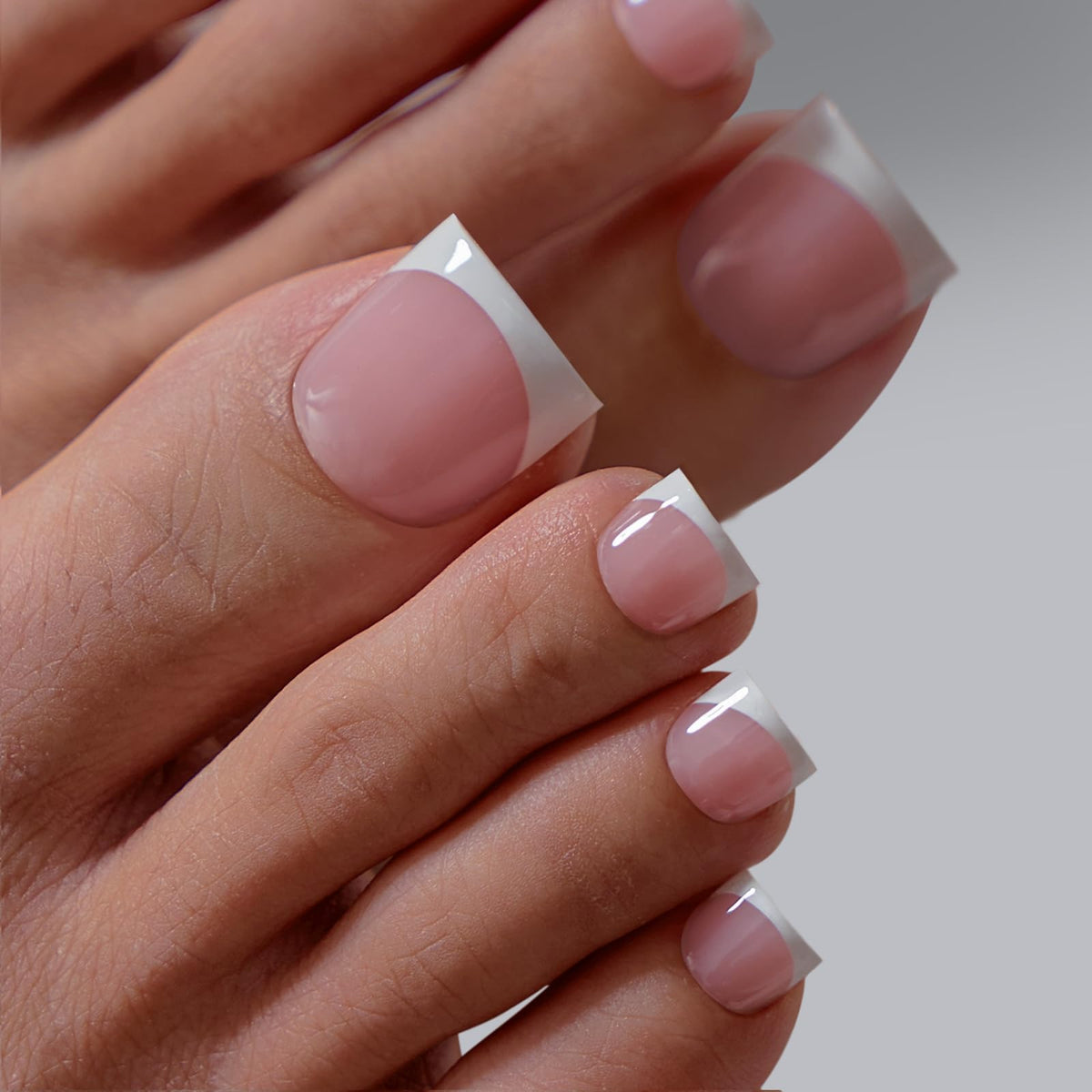 BTArtbox Press On Toenails pink French tip front view