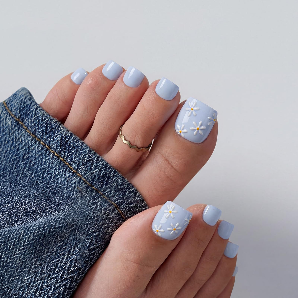 BTArtbox Press On Toenails Porch Sky front view with 3D flower design