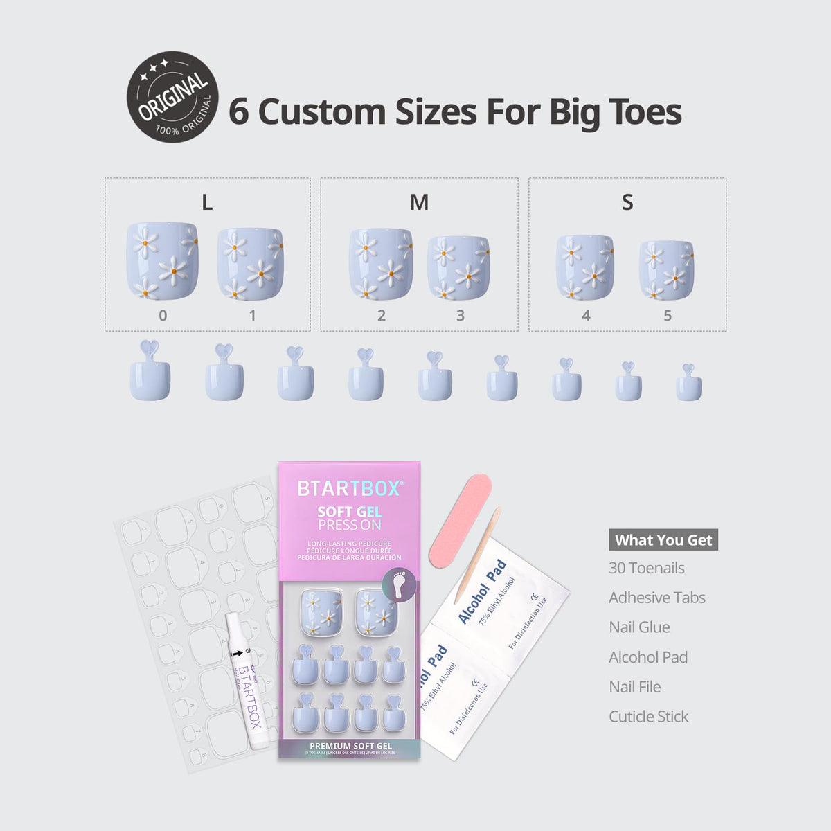 BTArtbox Press On Toenails Porch Sky packaging with included accessories