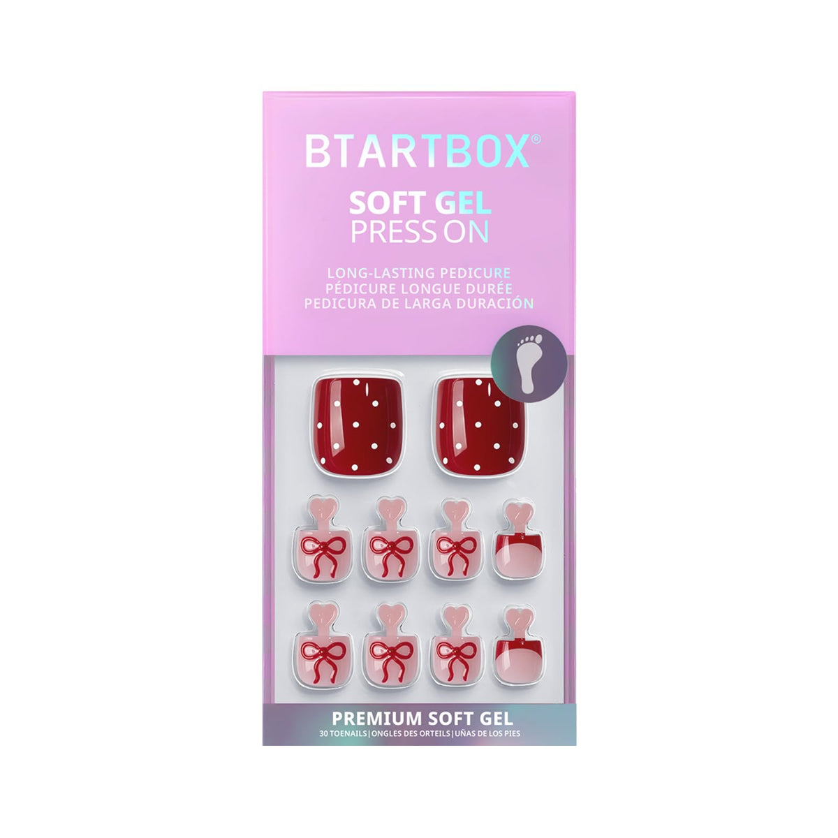 BTArtbox Press On Toenails Scarlet Getaway Pedi with nail file and wooden stick