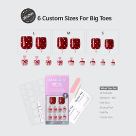 BTArtbox Press On Toenails Scarlet Getaway Pedi with nail glue and accessories