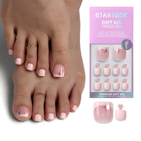BTArtbox Press On Toenails Short Square French Tip front view