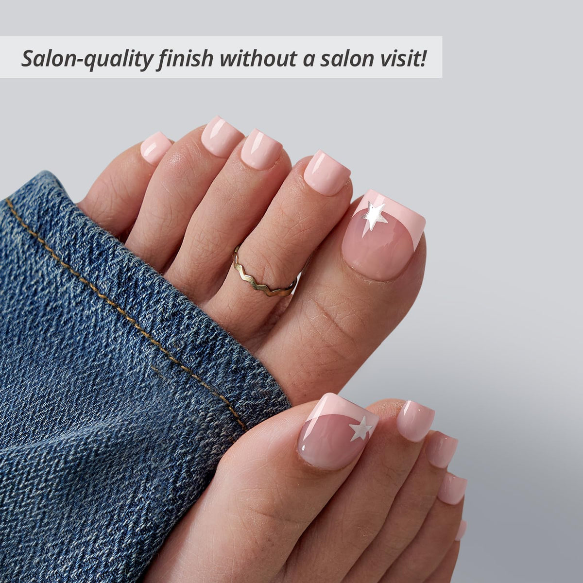 BTArtbox Press On Toenails Short Square French Tip nail file and accessories