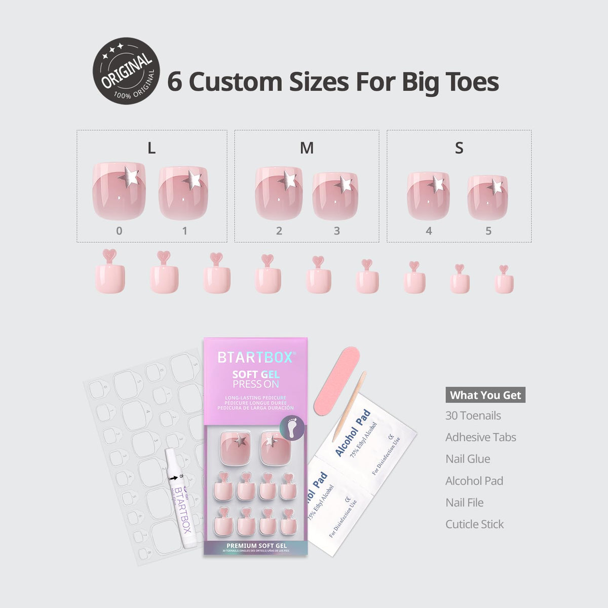 BTArtbox Press On Toenails Short Square French Tip with nail glue
