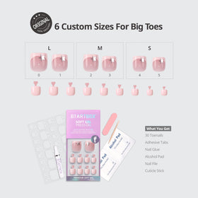 BTArtbox Press On Toenails Short Square French Tip with nail glue