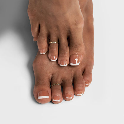 BTArtbox Press On Toenails short squoval white French tip front view