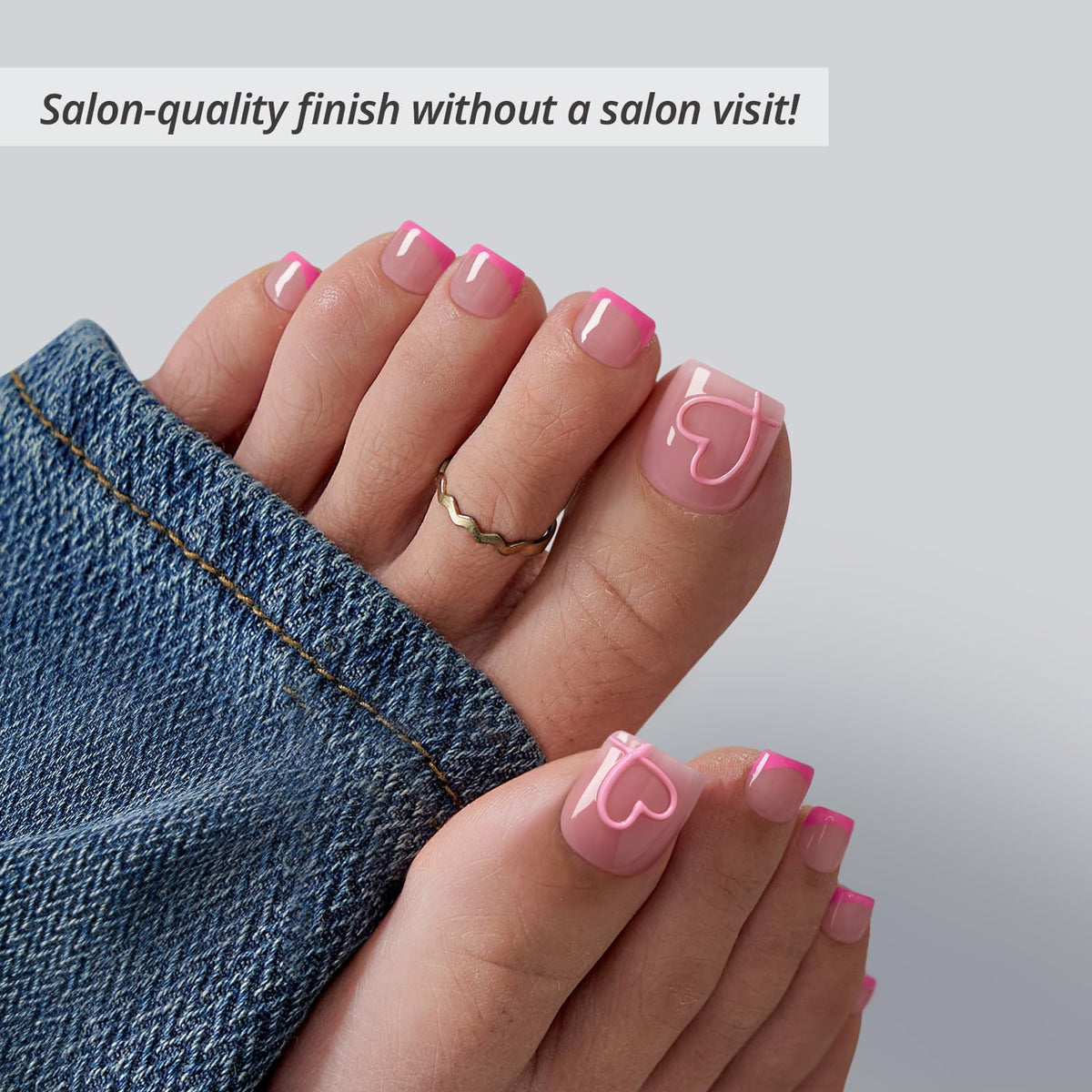 BTArtbox Press On Toenails Soft Romance being applied with nail glue