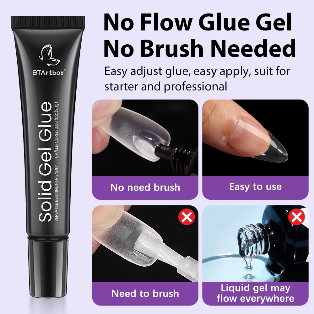 BTArtbox Solid Nail Gel Glue application on nail tips