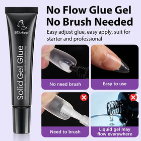 BTArtbox Solid Nail Gel Glue application on nail tips