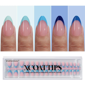 BTARTBOXNAILS Blue French Tip Press On Nails front view