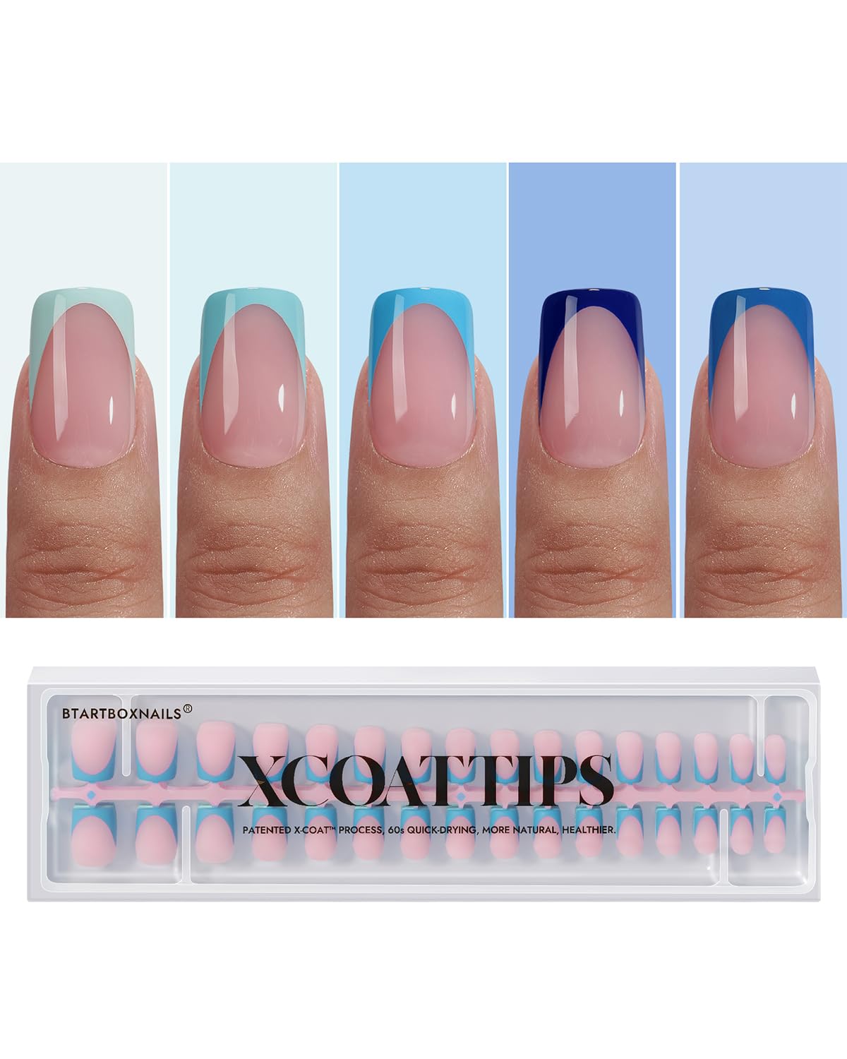 BTARTBOXNAILS Blue French Tip Press On Nails front view