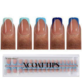 BTARTBOXNAILS Blue French Tip Press On Nails front view