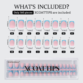 BTARTBOXNAILS Blue French Tip Press On Nails showing size options