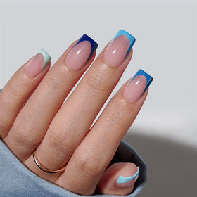 BTARTBOXNAILS Blue French Tip Press On Nails side view