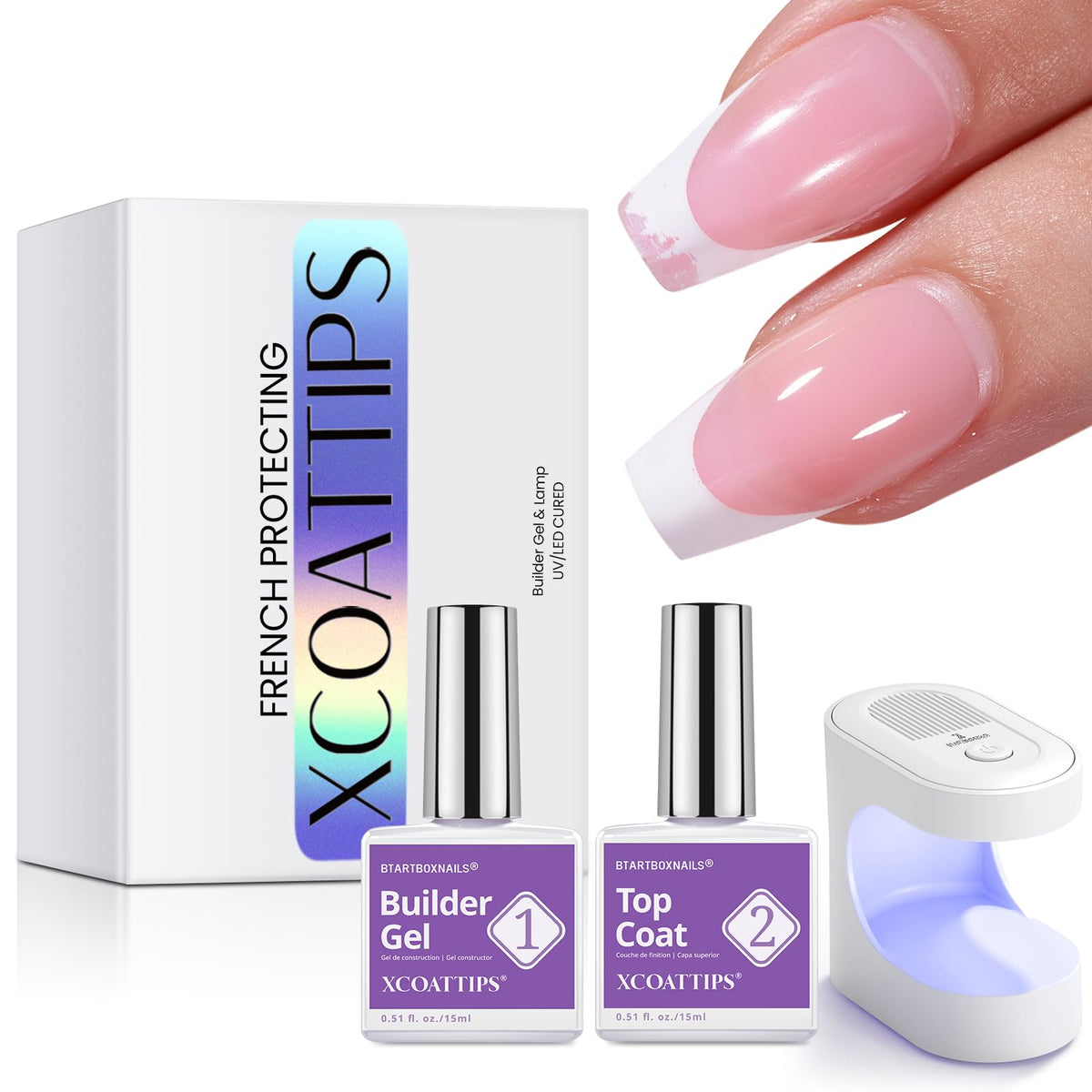 BTARTBOXNAILS Builder Gel Set including top coat and lamp
