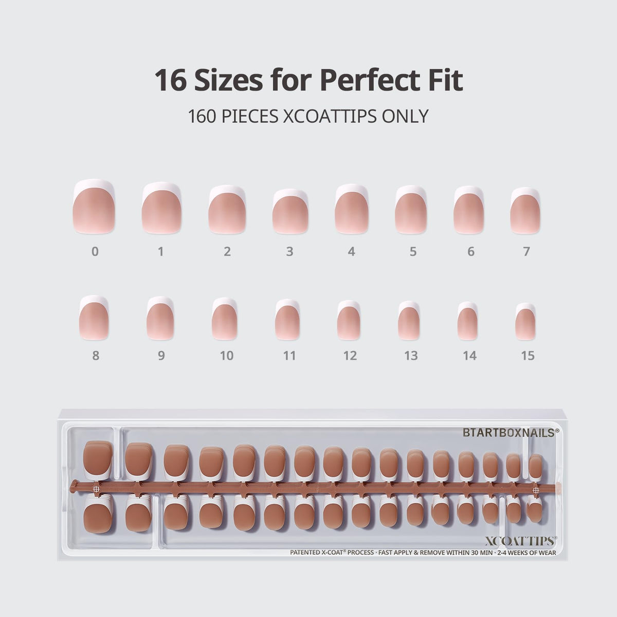 BTARTBOXNAILS French Tip Press On Nails display with builder gel