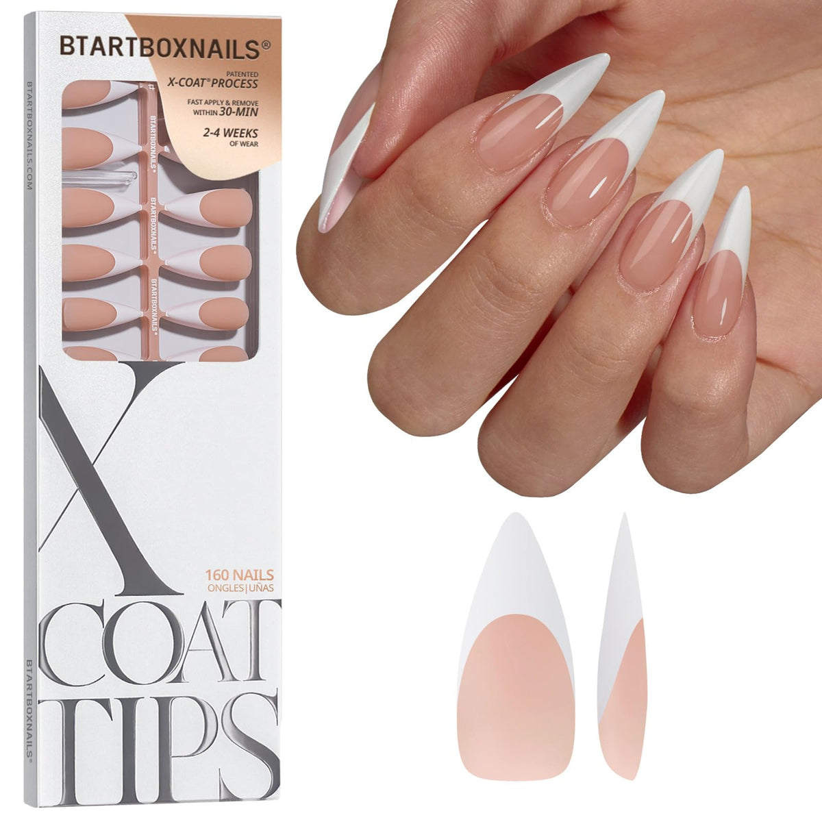 BTARTBOXNAILS French Tip Press On Nails front view, peach colour