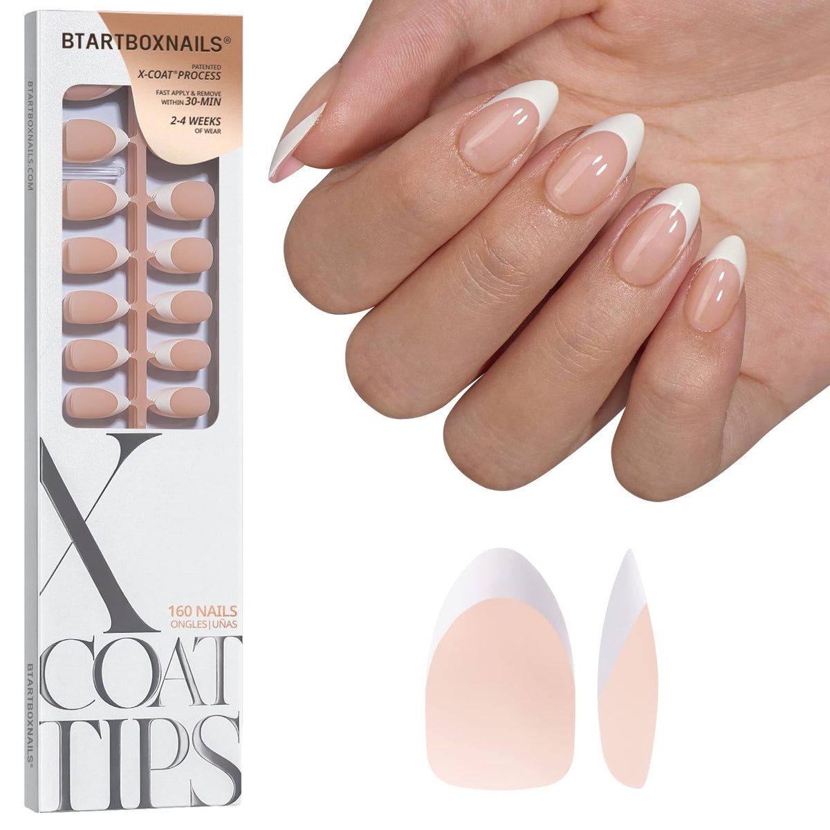 BTARTBOXNAILS French Tip Press On Nails S Almond Nude front view