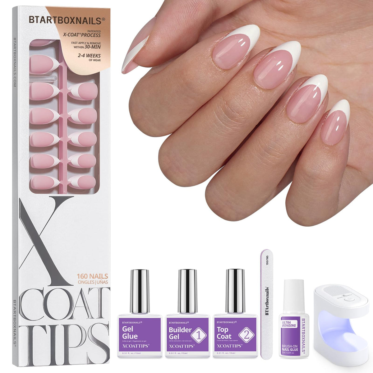 BTARTBOXNAILS French Tip Press On Nails S Almond Pink front view