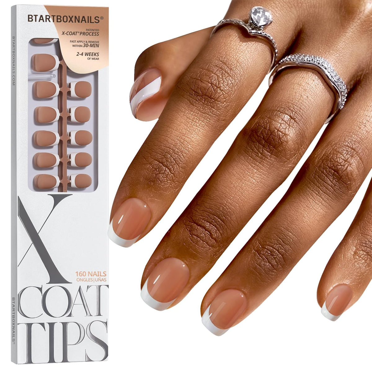 BTARTBOXNAILS French Tip Press On Nails XS Squoval Brown front view