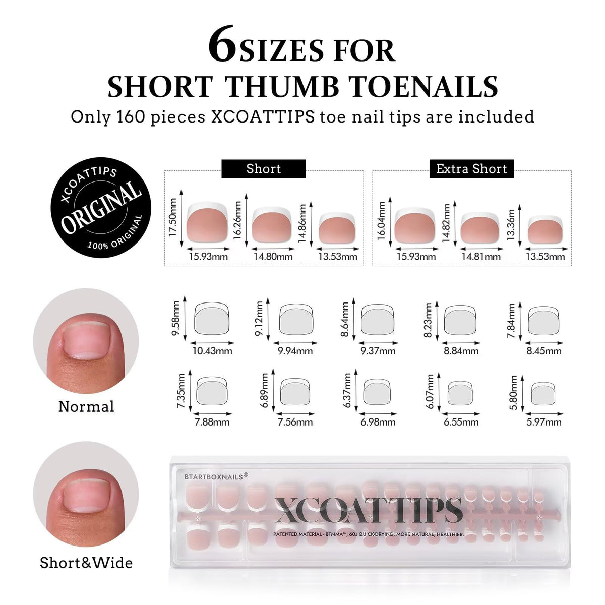 BTARTBOXNAILS French Tip Press On Toenails Brown packaging