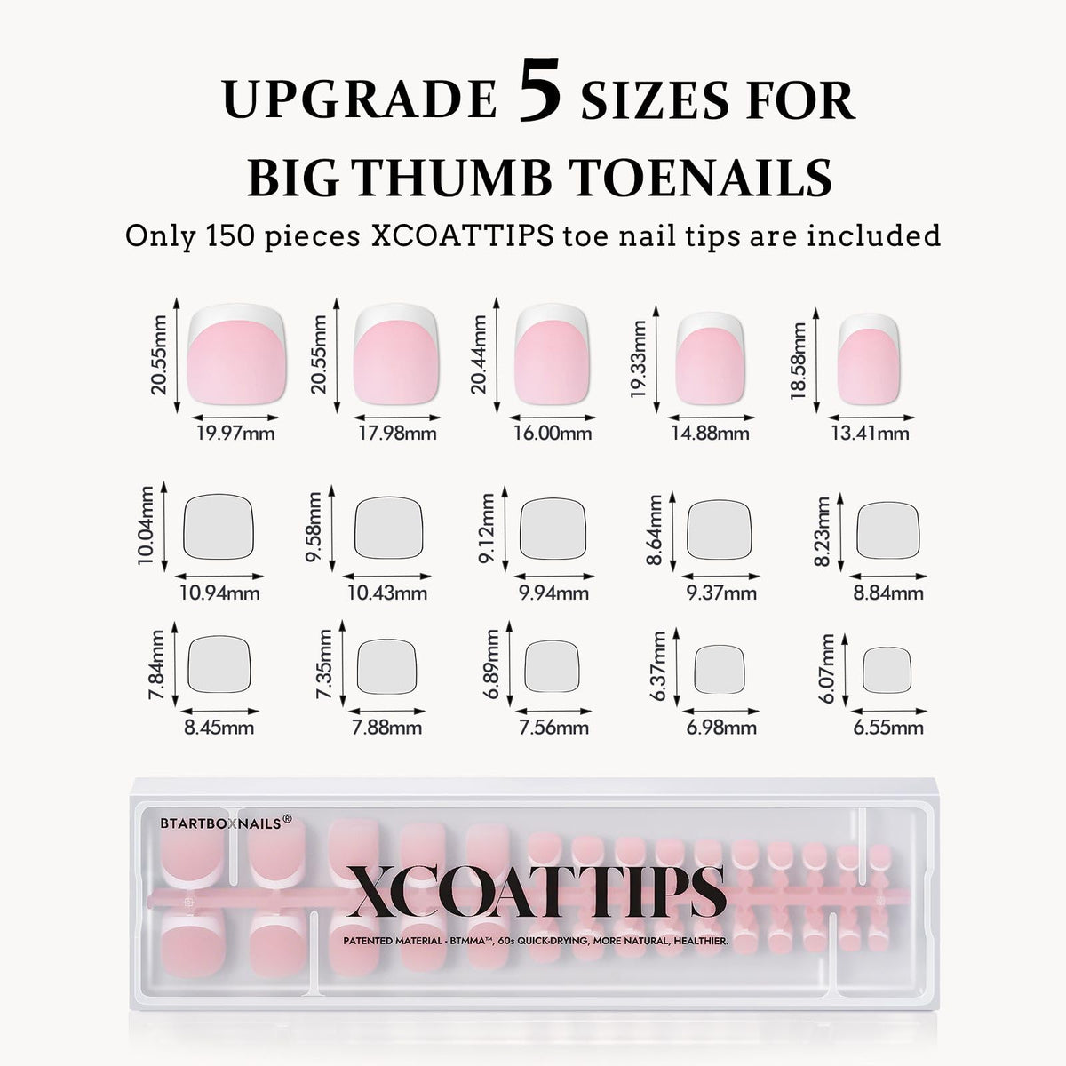BTARTBOXNAILS French Tip Press On Toenails packaging