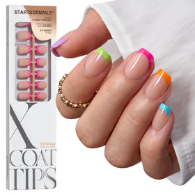 BTARTBOXNAILS Pastel French Tip Press On Nails front view, peach colour