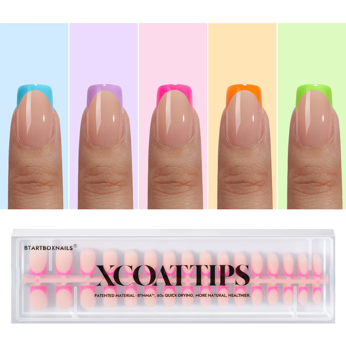 BTARTBOXNAILS Pastel French Tip Press On Nails, Peach front view