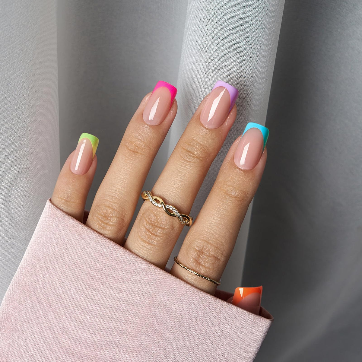 BTARTBOXNAILS Pastel French Tip Press On Nails, Peach packaging