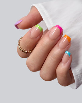 BTARTBOXNAILS Pastel French Tip Press On Nails side view, showing thickness