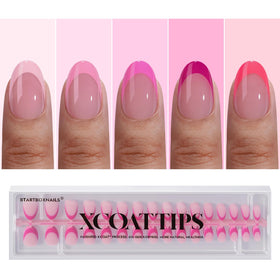 BTARTBOXNAILS Pink French Tip Press On Nails front view