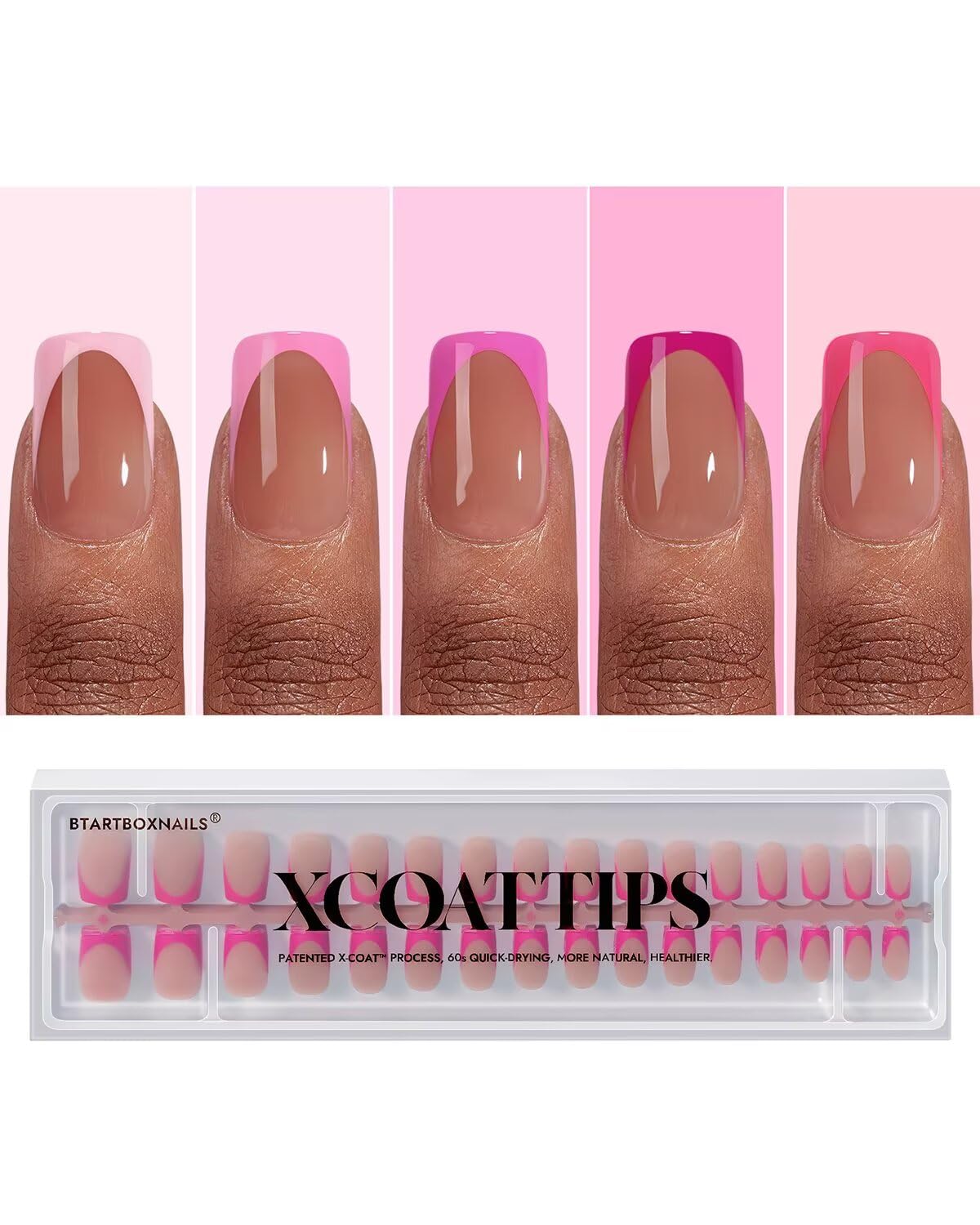 BTARTBOXNAILS Pink French Tip Press On Nails front view