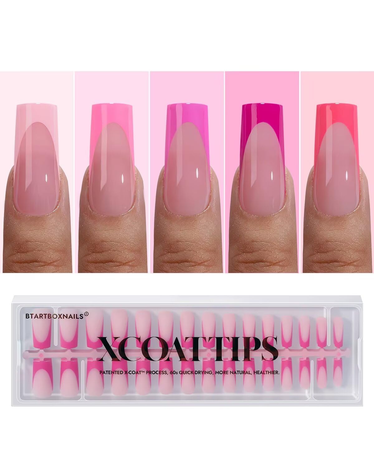 BTARTBOXNAILS Pink French Tip Press On Nails front view