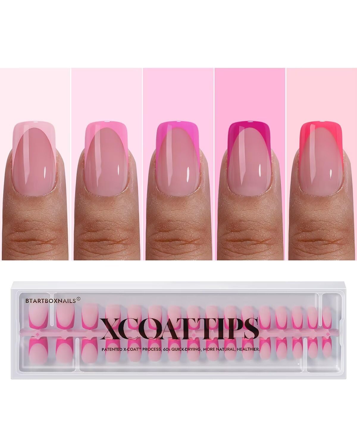 BTARTBOXNAILS Pink French Tip Press On Nails front view