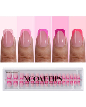 BTARTBOXNAILS Pink French Tip Press On Nails front view