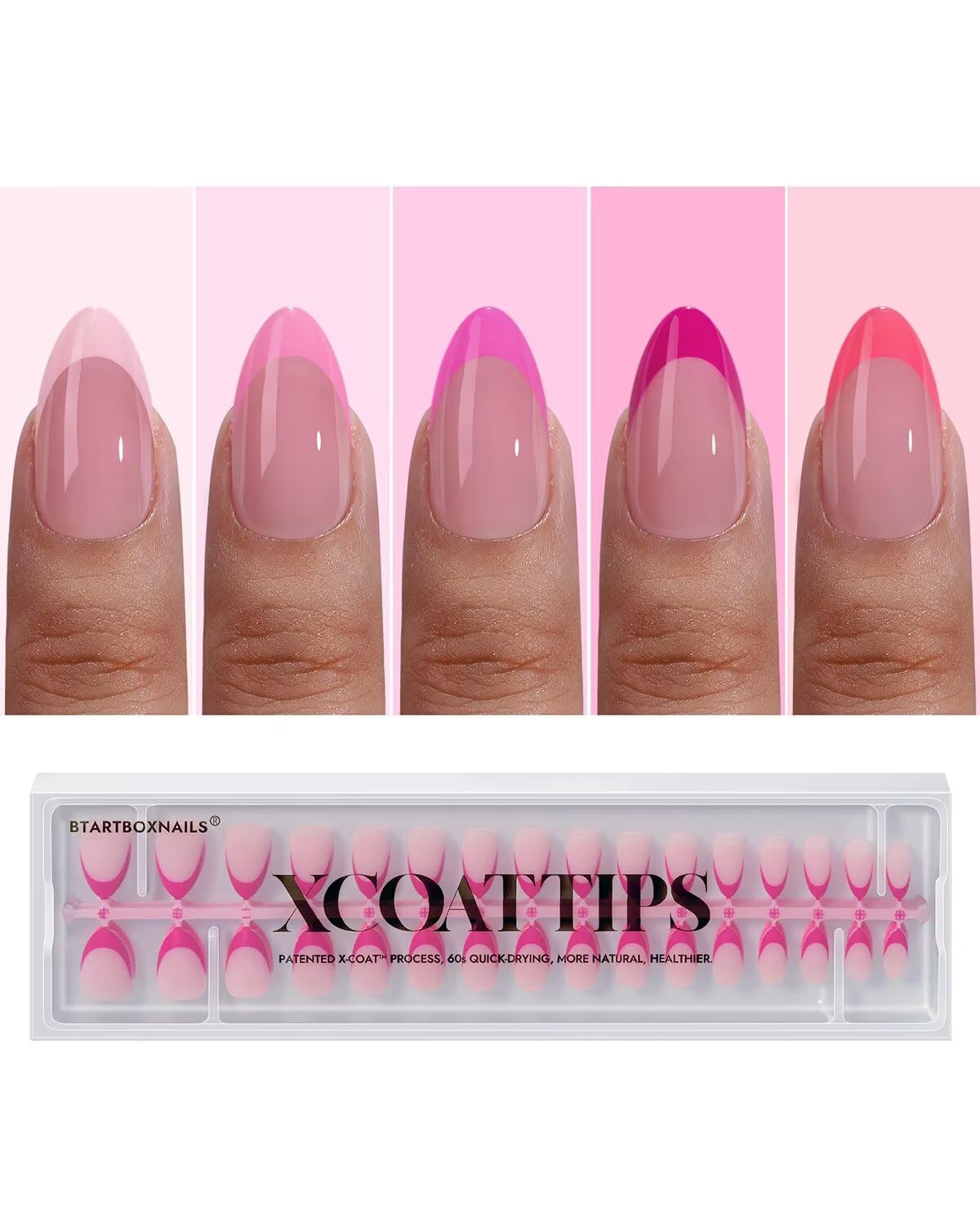 BTARTBOXNAILS Pink French Tip Press On Nails front view