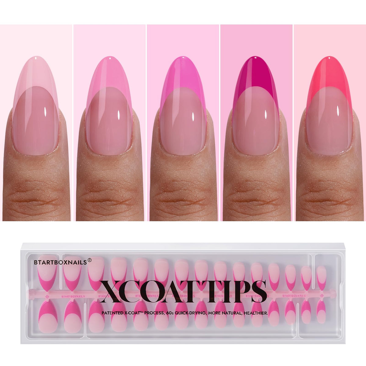 BTARTBOXNAILS Pink French Tip Press On Nails front view