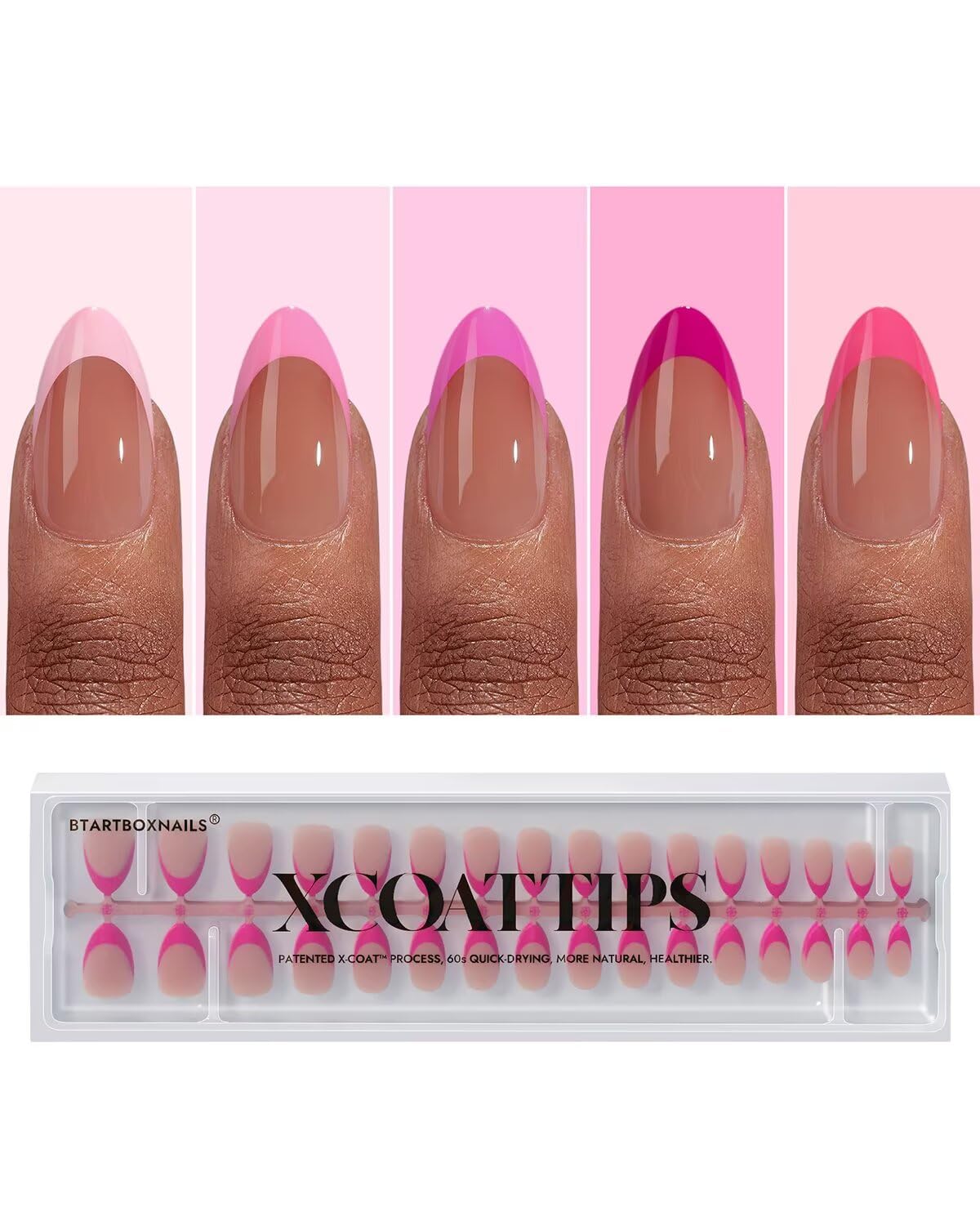 BTARTBOXNAILS Pink French Tip Press On Nails front view