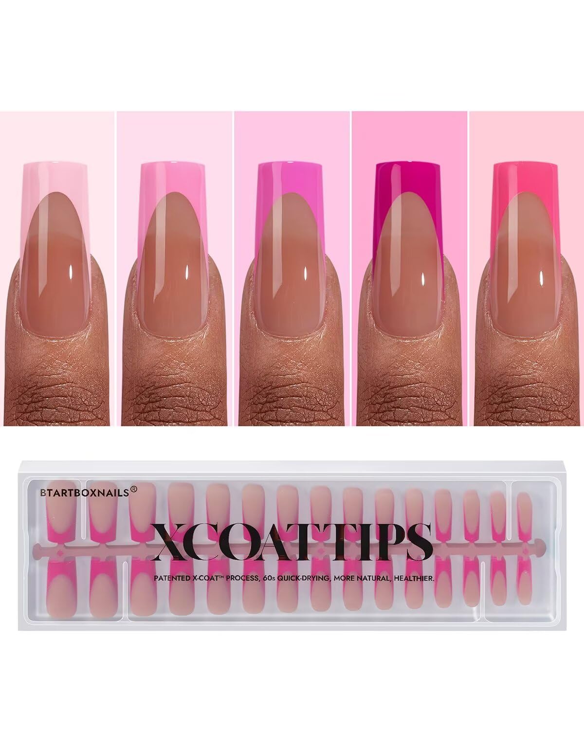 BTARTBOXNAILS Pink French Tip Press On Nails front view